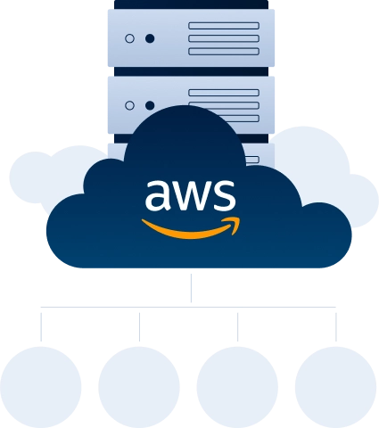 AWS cloud infrastructure illustration diagram with elements representing different AWS services and features.