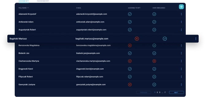 Screenshot of web application which displays table with rows with data